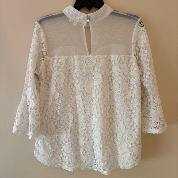 Eve & Maddie White Lace Blouse Women’s Large Bell Sleeve Sheer Bridal Top - Picture 2 of 3